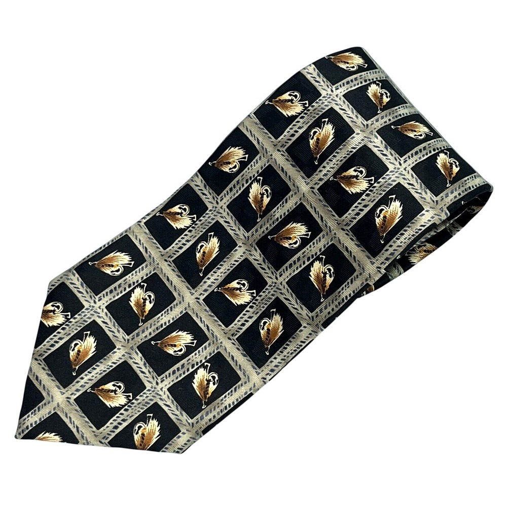 JZ RICHARDS Black/Brown FLY FISHING LURES Hand Made 100% SILK Men's NECK TIE